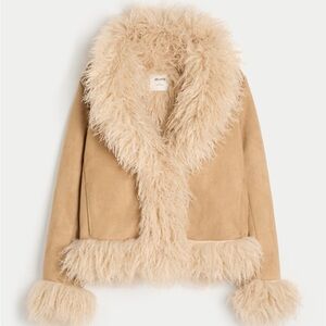 Hollister Co. Cream Faux Fur Lined Pea Coat
